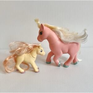 TWO Vintage LANARD Toy Ponies MLP Fakies Clones Knockoffs 2003 1991 Yellow Pink